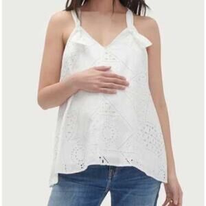 Hatch Collection Ella Eyelet Swing Style Blouse White Maternity Womens Medium